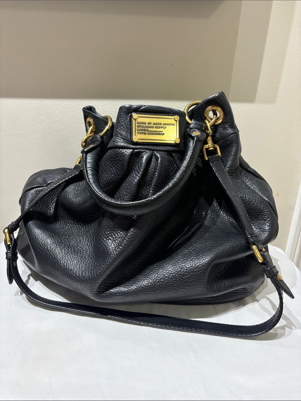 Marc by Marc Jacobs Large Black Leather Satchel Handbag with Strap